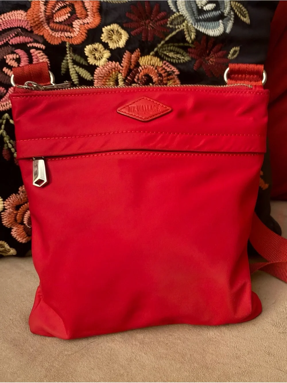 MZ Wallace Red Nylon Crossbody Messenger Bag